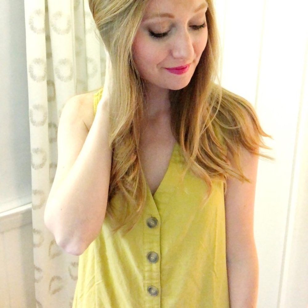 Mustard button down ruffle dress - size S